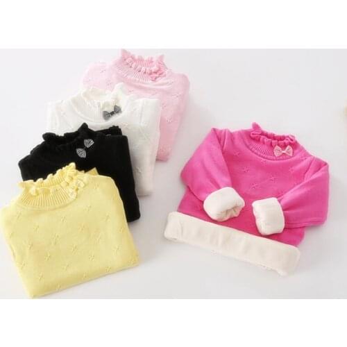Warm Thick Winter Baby Toddler Childrens Girls Pullover Sweater Long Sleeve Bow Ruffles Kids Knitted Tops Sweaters For Girl