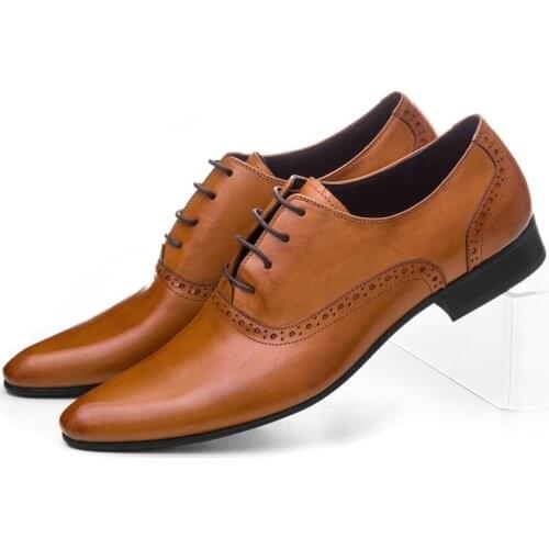Large Size EUR45 Brown Tan / Black / Brown Mens Dress Shoes Genuine Leather Oxford Business Shoes Male Wedding Shoes