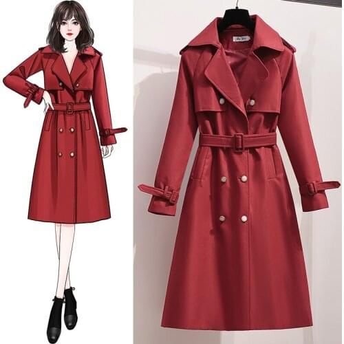 HOT Spring and Autumn Windbreaker Women Korean version loose Medium length Little chap All-match Temperament Overcoat Fashion