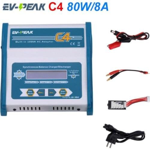 EV-PEAK C4 80W 8A 1-6S Smart Balance Charger With JST_XH Adapter Board For LiPo LiFe NiMH NiCd Battery