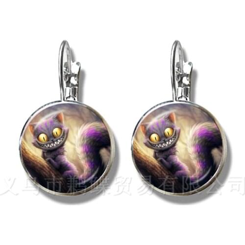 A Mad Tea Party Mad Hatter March Hare Fairy Tale Art Earrings Alice In Wonderland Silver Plated Stud Earrings For Women