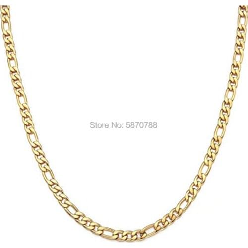 Women Jewelry Stainless Steel Figaro Chain, Gold plated Necklace
