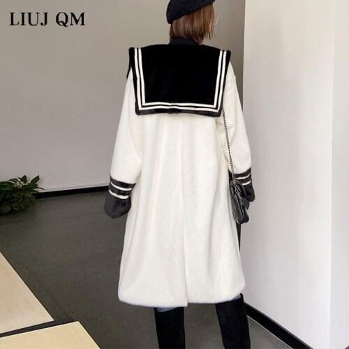 Winter Jacke Fashion Women Splicing Doll collar Faux Fur Coat Female Long Jacket Warm Parka White Furry Coat Single-breasted