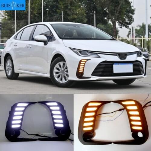 1 Pair Car LED DRL Daytime Running Light Yellow Turn Signal 12V Fog Lamp Decoration Bumper Light For Toyota Corolla 2019 2020