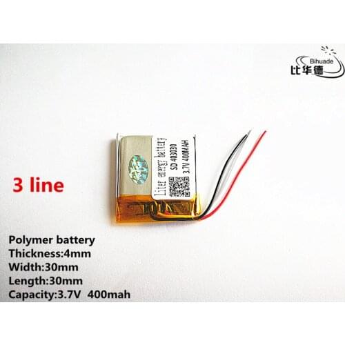 10pcs/lot 3 line Good Qulity 3.7V,400mAH,403030 Polymer lithium ion / Li-ion battery for TOY,POWER BANK,GPS,mp3,mp4