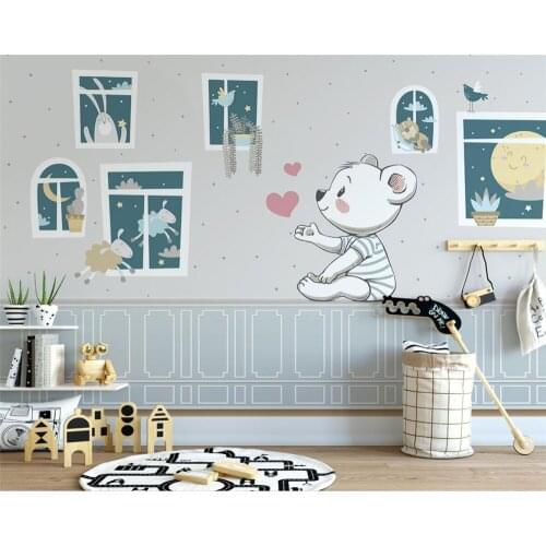 Papel de parede 3d Nordic hand-painted cartoon fantasy moon buds stars bear childrens room background wall 3d wallpaper mural