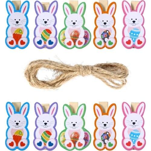 10pcs Lovely Rabbit Wooden Pegs Photo Clips Note Memo Holder Easter Party Favor Easter Day DIY Accessories