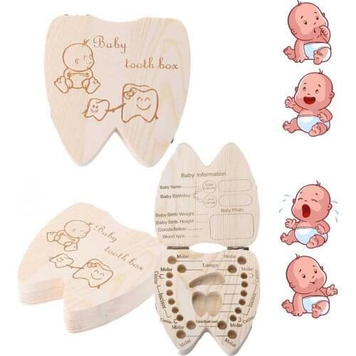 Baby Tooth Box Spanish/English/Dutch/Russian/French /Italian Wooden Milk Teeth Organizer Storage Boys Girls Baby Souvenirs Gift