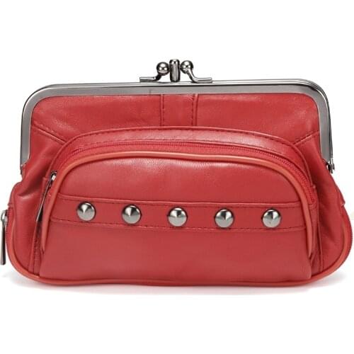 Designer Women Coin Purse Genuine Leather Clutch Bag Rivet Wallet Sheepskin Handbag Small Coin Bag Fashion Change Card Holders