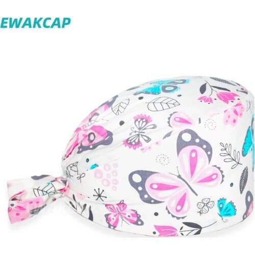 Unisex surgicals cap butterfly printing cotton nursing hat dentist lab nurse working bouffant scrub caps accesorios medicos hats