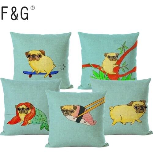 Interesting Animal Series Cartoon Dog Cushion Cover Linen Cotton Throwing Pillow Car Home Decoration Pillow Cover