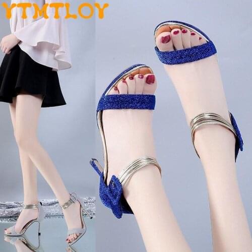 Classic European And American Roman Style Summer New Super Fire Open Toe High-heeled Womens Sandals Blue Bag Heel Fashion Tempe