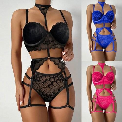 New Sexy Fashion Lace Lingerie Underwear Sleepwear Steel Ring Pajamas Garter Sexy G-String Lingerie Set Lenceria For Woman