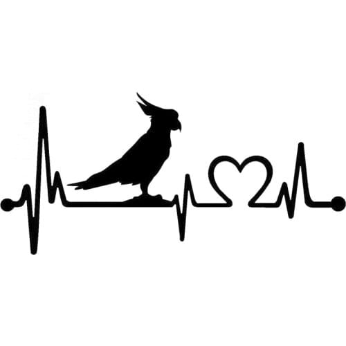 Creative Animal Decals Parrot Cockatoo Bird Heartbeat Vinyl Black/Silver Car Sticker Auto Decoration,14cm*6cm