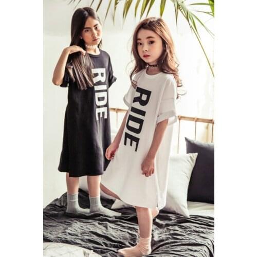 2020 Summer New Girl Summer Long Cotton Dress Kids T-shirt Dress Girls Letters Dresses Children Casual Clothes