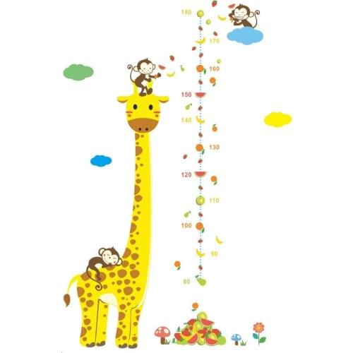 LUDA Cartoon Measure Wall Stickers For Kids Rooms Giraffe Monkey Height Chart Ruler Decals Nursery Home Decor