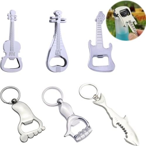 Beer Cap Lifter Metal Beer Keychain Bottle Opener Shark/Guitar Style Kitchen Accessories Wedding Party Favor Gifts
