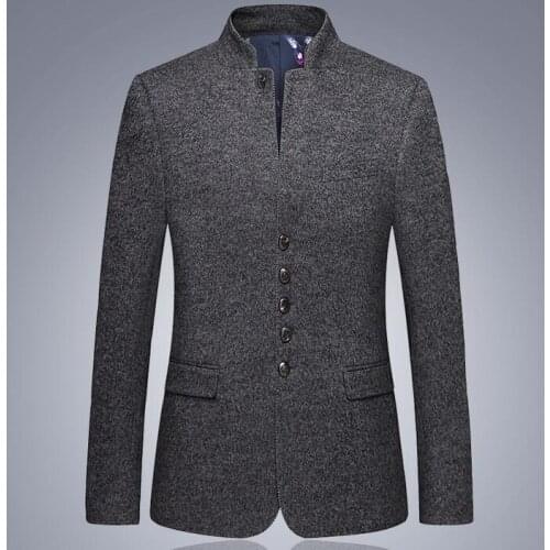Mens suits stand collar tunic suit men young chinese style retro casual single-breasted coat mens autumn suit blaser masculino