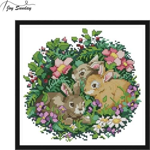 Joy Sunday Three Little Rabbits 11ct Printed Cross Stitch Kit 14ct Aida Fabric Canvas Embroidery DMC Kit DIY Hand Needlework Set