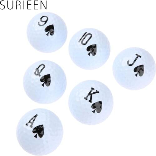 SURIEEN 6 Pcs Poker Pattern Golf Practice Balls Set Soft Surlyn Rubber Golf Balls 9+10+J+Q+K+A 42.7mm Nice Golf Training Balls