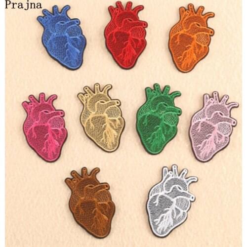 Prajna Colorful Heart Patches Embroidered Patches For Clothing Iron On Patches Stripe On Clothes Jacket Apparel Applique DIY