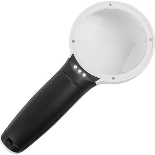 New Double-Layer Optical Resin Mirror 75mm10 Times Three LED Lights Handheld Reading High-Power Magnifying Glass Wholesale