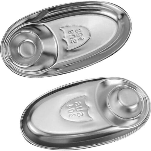 Dinner Plate Stainless Steel 2 Grid Divided Oval Sauce Tray Fried Chicken Fries Tableware Kitchen Restaurant Serving Dish Plate