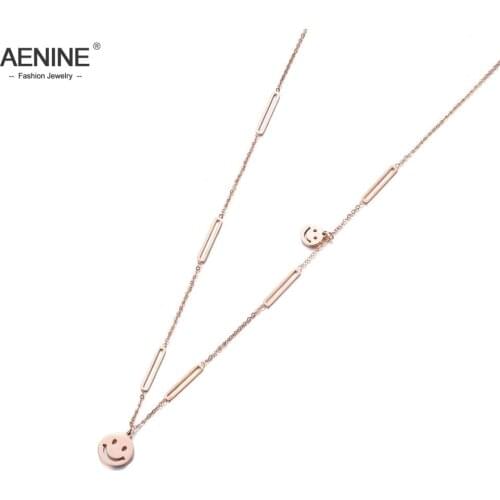 AENINE Smile Face Charms Pendant Necklaces Jewelry For Women Girls Titanium Steel Chokers Necklace For Christmas Gifts AN18012