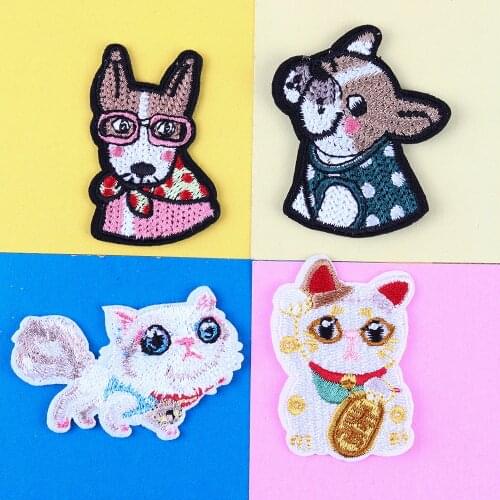 Lovely dog Patches Cartoon Sheep Badges Bulldog wealth cat Iron On Patches For Kids Clothing Stickers T-shirt Jeans Applique