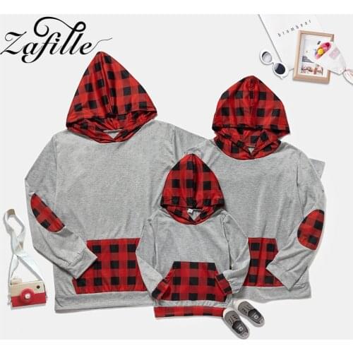 ZAFILLE Family Matching Outfits Daddy Mama Kids Hoodies Plaid Hooded Family Sweatshirts For Mommy and me Clothes Children