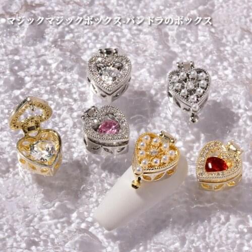 Magic Box Nail Accessories Love Moonlight Heart-shaped Treasure Box Luxury Gold Plated Zircon Manicure Jewelry