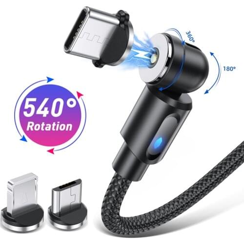 540 Rotate Magnetic Cable Fast Charging Magnet Charger Micro USB Type C Cable Mobile Phone Wire Cord For iPhone Xiaomi