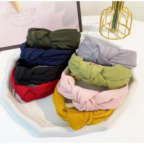 2020 Women Solid Color Knotted Hairbands Simple Cloth Wide Side Headbands for Girls Plastic Hair Hoops Womens Hair Accessories