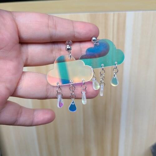 ZiccoWong Creative Cloud Water Drop Earring For Women Girl Acrylic Laser Trendy 2021 Fashion Exaggerated Eardrop Friend Jewelry