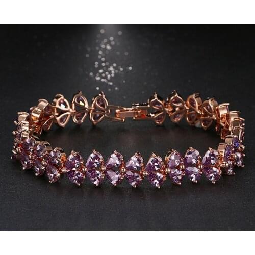 Emmaya Luxury Purple Cz Bangle Bracelet Unique Design Rose Gold Color Pear Cut AAA Cubic Zirconia Bracelets for Women