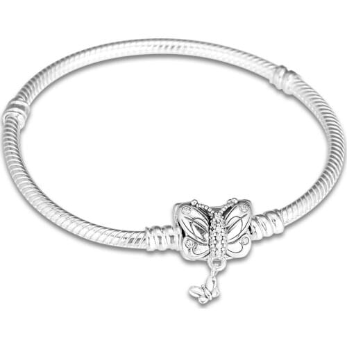 Insect Bracelet Silver 925 Sterling Jewelry Decorative Butterfly Moments Snake Chain Bracelets for Women fit Charm Beads DIY