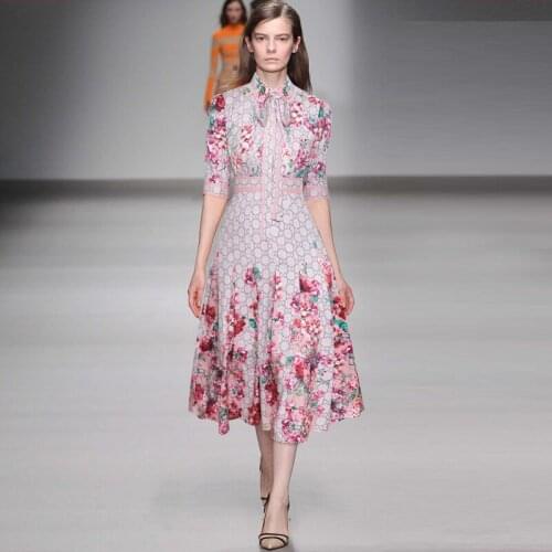 Runway Women Suits 2020 Spring Autumn 2 Piece Set Vintage High Quality Floral Printed Long Sleeve Blouse + Pleated Skirt Outfits