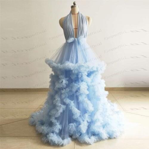 Halter Deep V-Neck Bohemia Ball Gown Maternity Dresses for Photoshoot Tiered Ruffled Evening Gowns Pregnant Dress Bridal Robes