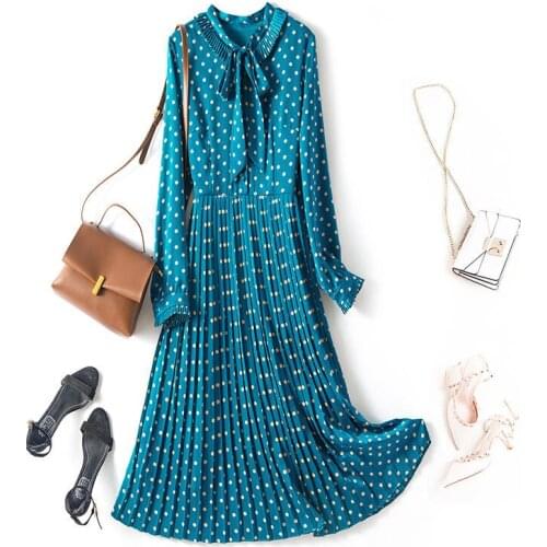 2021 New Women Long Dress Elegant Fashion Female Peter Pan Collar Casual Elegant Party Vintage Ladies new Dot Print vestidosH05