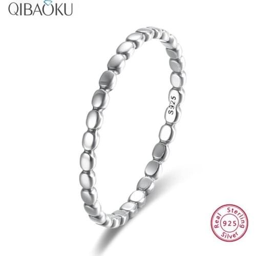 Real 925 Sterling Silver Rings Simple Oval Beads Finger Rings for Women Original Jewelry Gift Band Silver Fine Jewelry