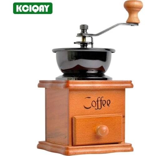 1Pcs Vintage Coffee Bean Grinder Wooden Manual Coffee Grinder Stainless Steel Retro Hand Coffee Spice Mini Burr Mill Grinder