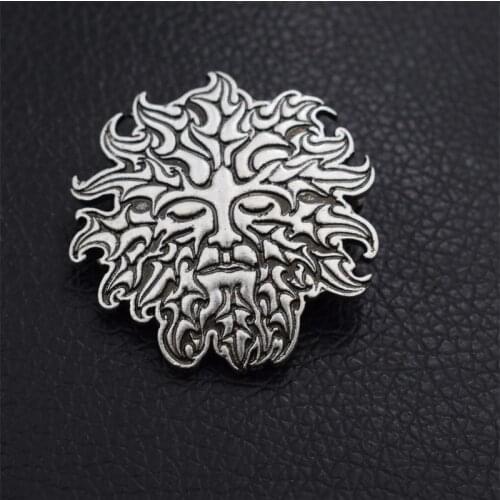1pcs Celt Pagan Wiccan Mystic Green Man Sun Face Brooch Retro Vintage Jewelry for Men Women