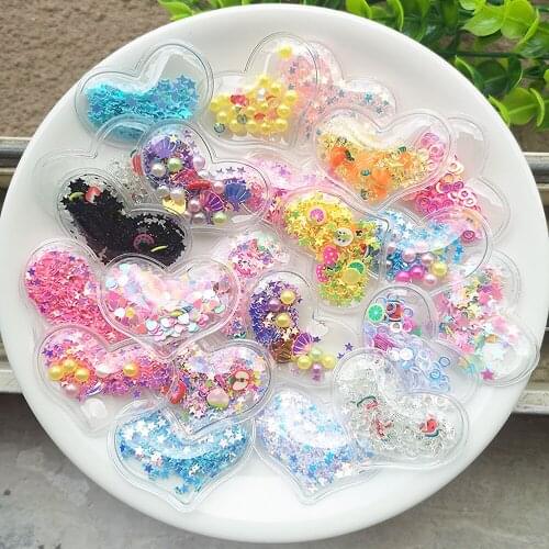 12Pcs 38*30mm Heart Transparent Plastic Filling Sequin Appliques for DIY Headwear Hair Clips Bow Accessories Patches