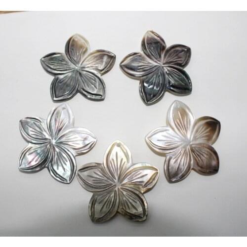 2PCS natural black Shell Handmade carved the Five petals flower pendant for diy Jewelry making necklace Earrings Accessories40mm