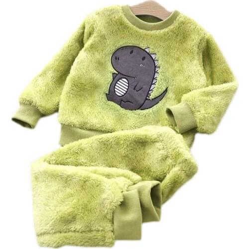 2020 Winter Kids Pajamas Sets Warm Pyjamas Boys Girls Cartoons Sleepwear Flannel Fleece Baby Toddler Child Home Clothes Suit1-6Y