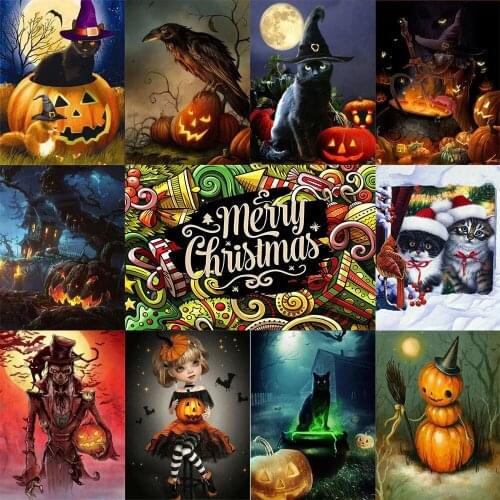 5D DIY Full Drill Diamond Painting Halloween Cartoon Diamond Embroidery Mosaic 3D Pumpkin Head Picture Of Rhinestone Home Decor