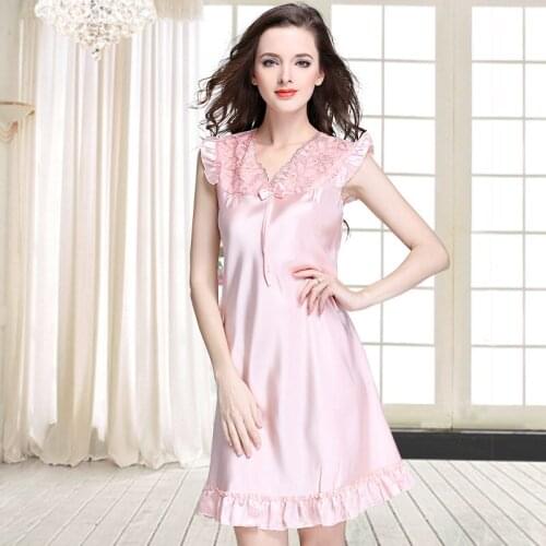 Satin Silk Women Nightgown Sexy Lady Nightie Lace Nightdress Sleepshirt Chemises Slip Sleepwear Nightwear Sleep Clothing B-5404