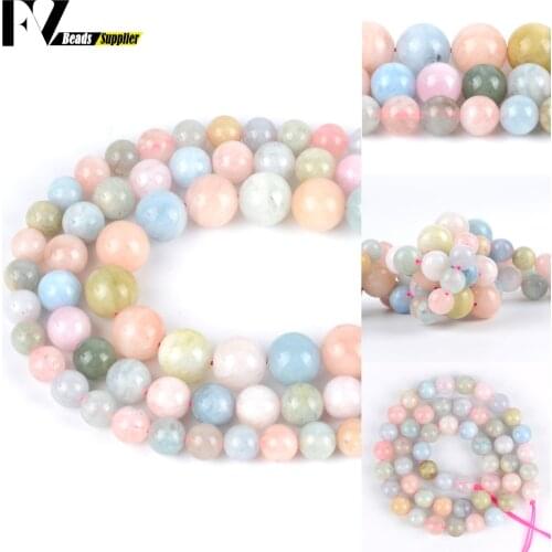 Wholesale 4-12mm Natural Morganite Loose Spacer Round Stone Beads For Jewelry Making DIY Bracelets Necklace Needlework 15"