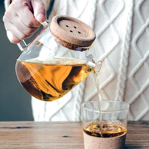 Creative Cold Water Kettle with Cork Lid Heat Resistant Borosilicate Glass Carafe for Juice Tea Beverage Pitcher Home Drinkware