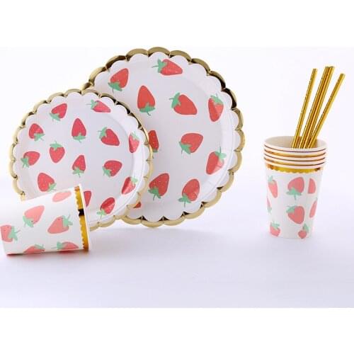Dixie Cup Paper Pallet Straw Creative Party Dinner Table Set Lemon Strawberry Disposable Food,plant